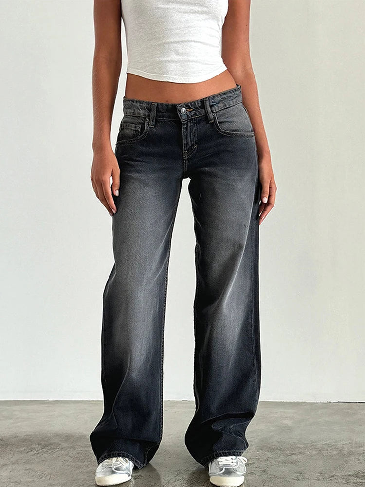 Calça jeans larga de cintura alta Y2K 2024, nova moda feminina, jeans solto, perna larga, roupa casual feminina, tamanho XS-XL, envio direto