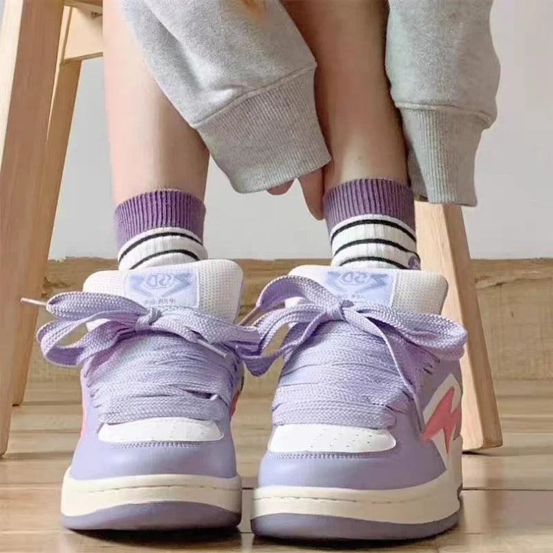 Tênis femininos respiráveis de primavera, sapatos rosa com salto grosso, tênis fofos, plataforma casual para corrida, Y2K, calçados esportivos Lolita