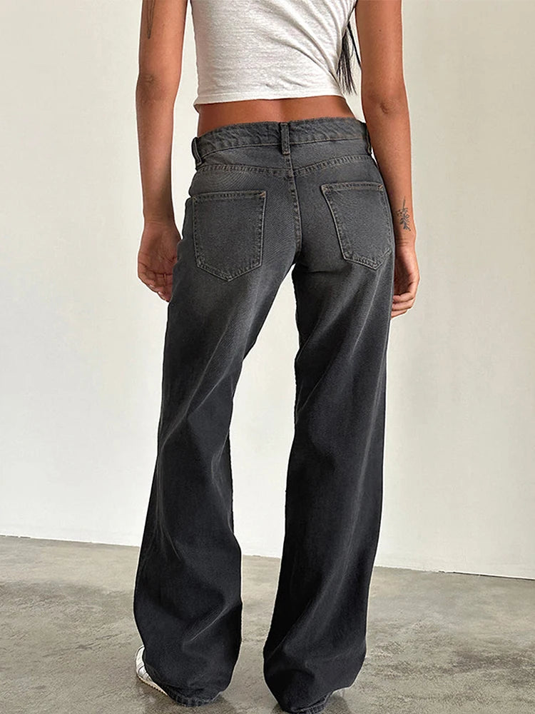 Calça jeans larga de cintura alta Y2K 2024, nova moda feminina, jeans solto, perna larga, roupa casual feminina, tamanho XS-XL, envio direto