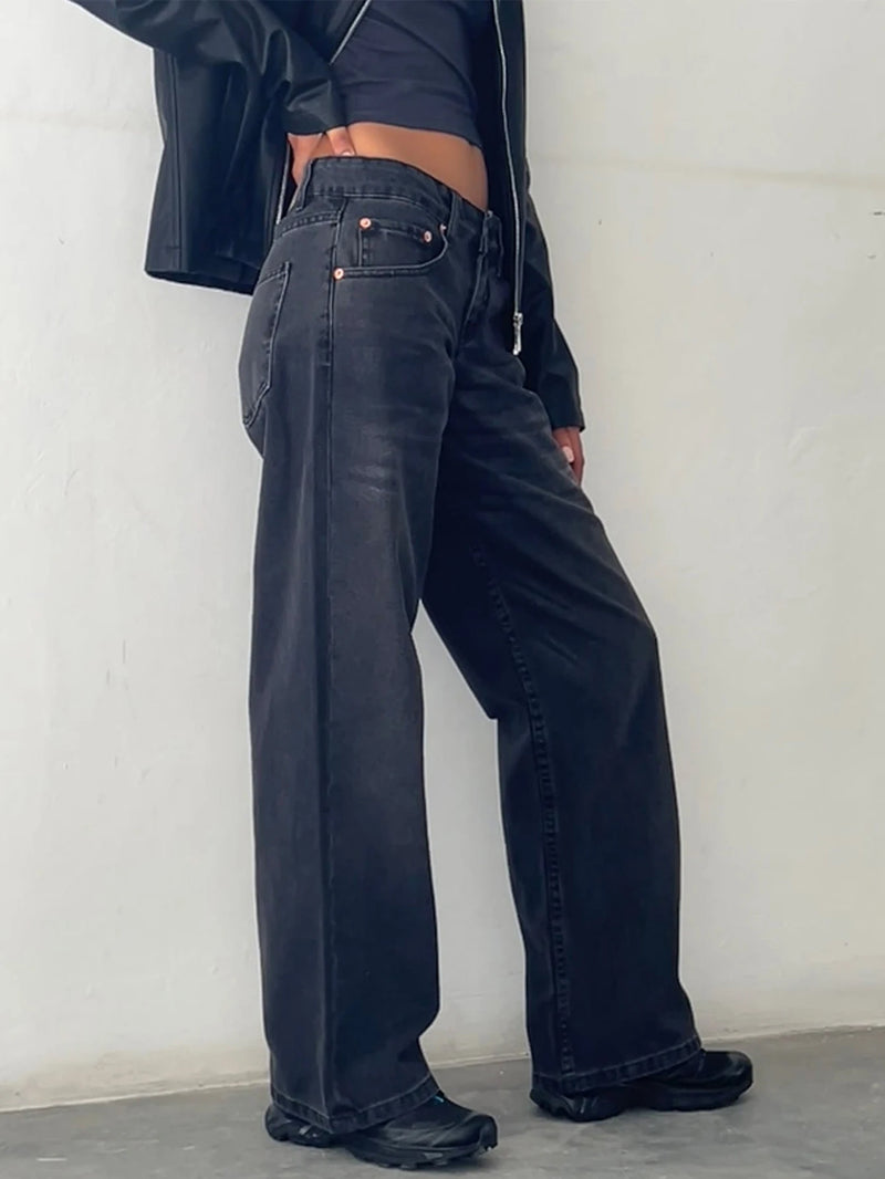Calça jeans larga de cintura alta Y2K 2024, nova moda feminina, jeans solto, perna larga, roupa casual feminina, tamanho XS-XL, envio direto