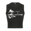 Regata sem mangas com estampa de guitarra Y2K casual canelada feminina grunge cropped top Harajuku moda colete camiseta roupas de rua dos anos 90